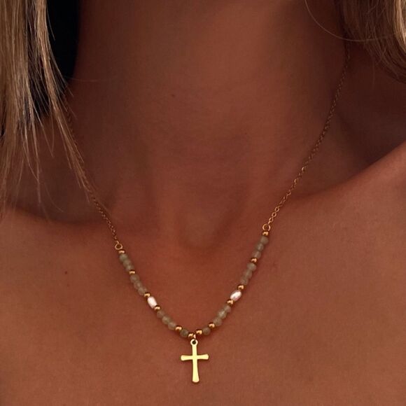 Anthropologie Jewelry - Bohemian beaded cross necklace N506